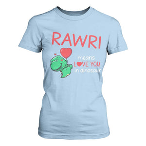 Valentine's Day T Shirt For Women Rawr Means Love You in Dinosaur Cute Heart Ballon TS09 Light Blue Print Your Wear