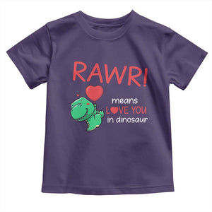 Valentine's Day Toddler T Shirt Rawr Means Love You in Dinosaur Cute Heart Ballon TS09 Purple Print Your Wear