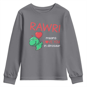 Valentine's Day Youth Sweatshirt Rawr Means Love You in Dinosaur Cute Heart Ballon TS09 Charcoal Print Your Wear