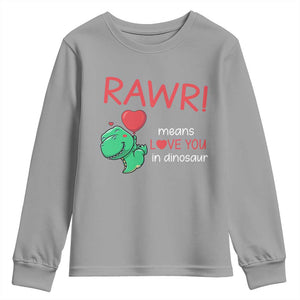 Valentine's Day Youth Sweatshirt Rawr Means Love You in Dinosaur Cute Heart Ballon TS09 Sport Gray Print Your Wear