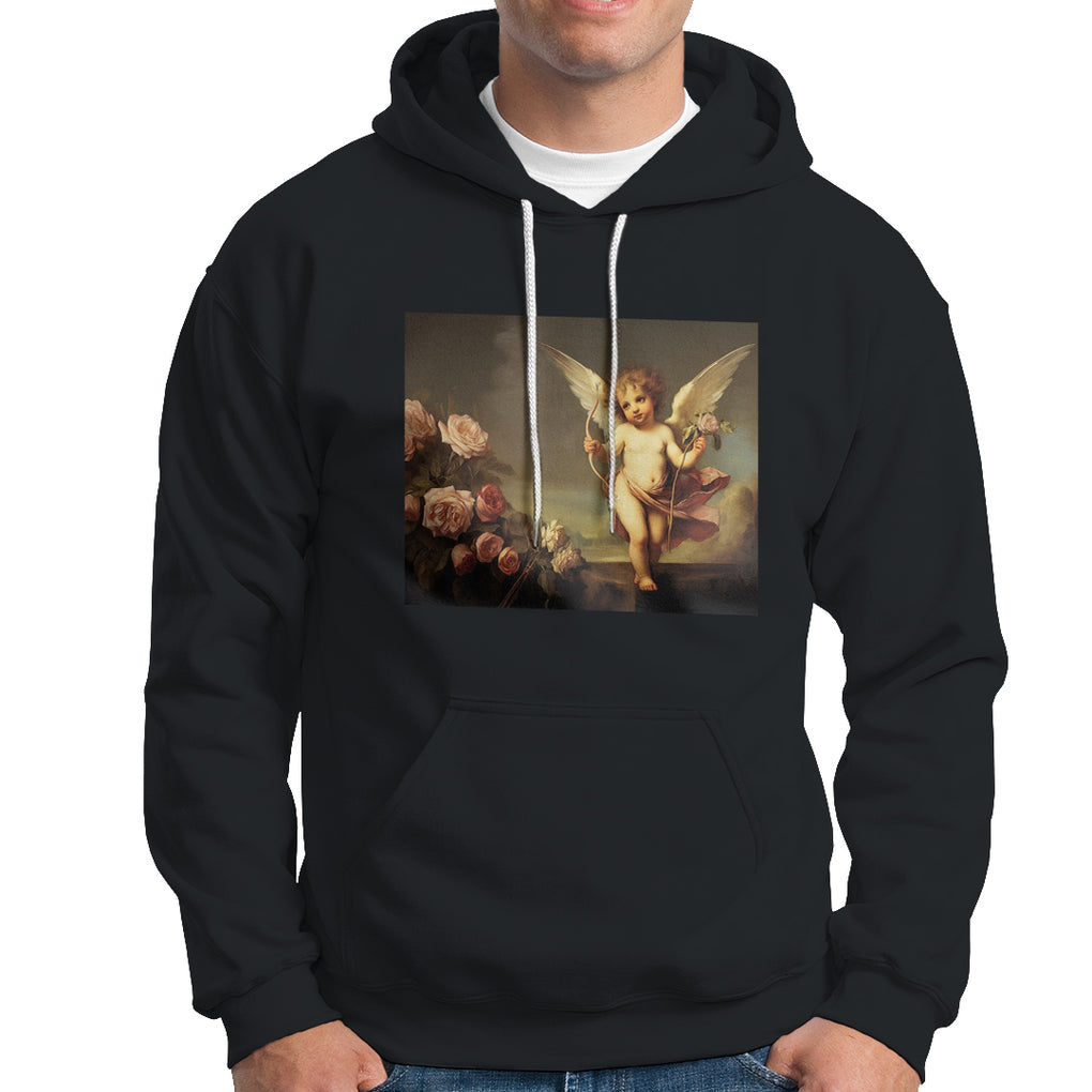 Valentine's Day Hoodie Cupid Cherubs Art Valentine Angel Rose Garden Aesthetic TS09 Black Printyourwear