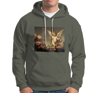 Valentine's Day Hoodie Cupid Cherubs Art Valentine Angel Rose Garden Aesthetic TS09 Military Green Printyourwear