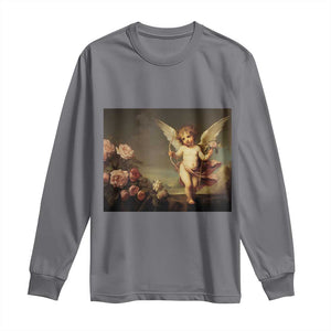 Valentine's Day Long Sleeve Shirt Cupid Cherubs Art Valentine Angel Rose Garden Aesthetic TS09 Charcoal Print Your Wear