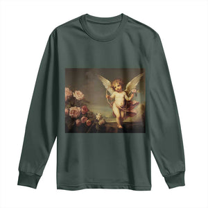 Valentine's Day Long Sleeve Shirt Cupid Cherubs Art Valentine Angel Rose Garden Aesthetic TS09 Dark Forest Green Print Your Wear