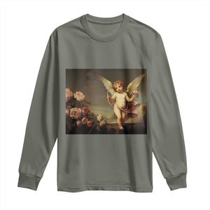 Valentine's Day Long Sleeve Shirt Cupid Cherubs Art Valentine Angel Rose Garden Aesthetic TS09 Military Green Print Your Wear