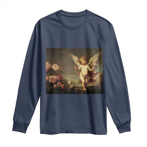 Valentine's Day Long Sleeve Shirt Cupid Cherubs Art Valentine Angel Rose Garden Aesthetic TS09 Navy Print Your Wear