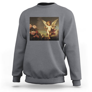 Valentine's Day Sweatshirt Cupid Cherubs Art Valentine Angel Rose Garden Aesthetic TS09 Charcoal Printyourwear