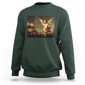 Valentine's Day Sweatshirt Cupid Cherubs Art Valentine Angel Rose Garden Aesthetic TS09 Dark Forest Green Printyourwear