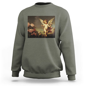 Valentine's Day Sweatshirt Cupid Cherubs Art Valentine Angel Rose Garden Aesthetic TS09 Military Green Printyourwear