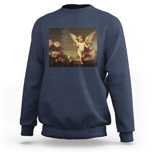 Valentine's Day Sweatshirt Cupid Cherubs Art Valentine Angel Rose Garden Aesthetic TS09 Navy Printyourwear