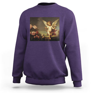 Valentine's Day Sweatshirt Cupid Cherubs Art Valentine Angel Rose Garden Aesthetic TS09 Purple Printyourwear