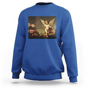 Valentine's Day Sweatshirt Cupid Cherubs Art Valentine Angel Rose Garden Aesthetic TS09 Royal Blue Printyourwear