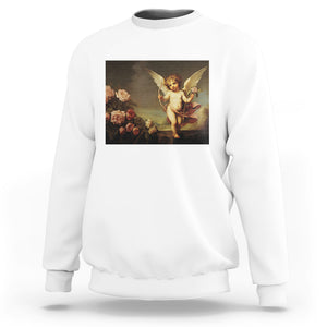 Valentine's Day Sweatshirt Cupid Cherubs Art Valentine Angel Rose Garden Aesthetic TS09 White Printyourwear