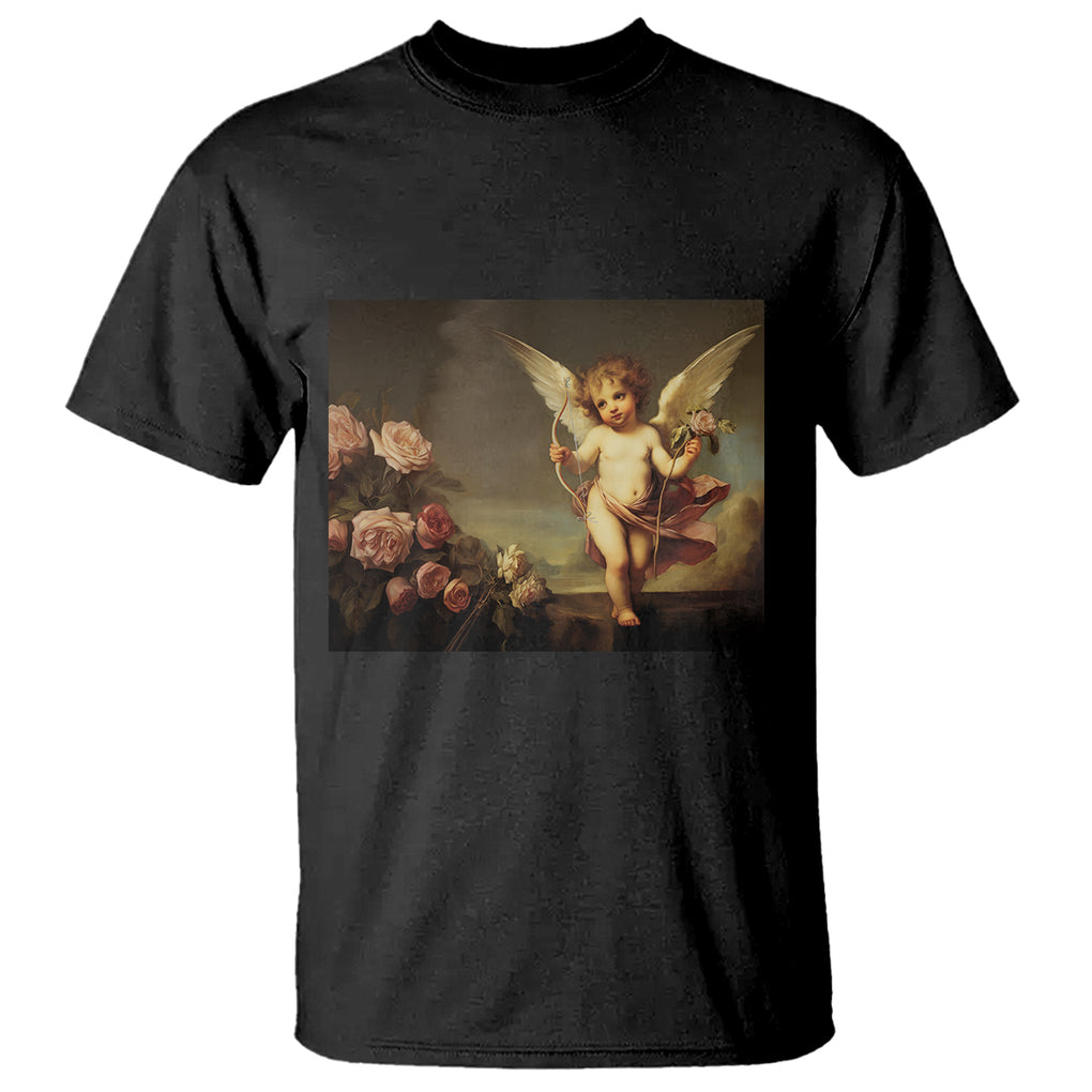 Valentine's Day T Shirt Cupid Cherubs Art Valentine Angel Rose Garden Aesthetic TS09 Black Printyourwear