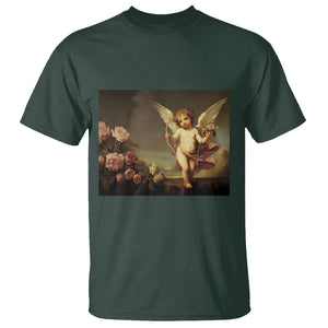 Valentine's Day T Shirt Cupid Cherubs Art Valentine Angel Rose Garden Aesthetic TS09 Dark Forest Green Printyourwear