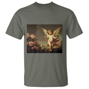 Valentine's Day T Shirt Cupid Cherubs Art Valentine Angel Rose Garden Aesthetic TS09 Military Green Printyourwear