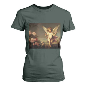 Valentine's Day T Shirt For Women Cupid Cherubs Art Valentine Angel Rose Garden Aesthetic TS09 Dark Forest Green Print Your Wear