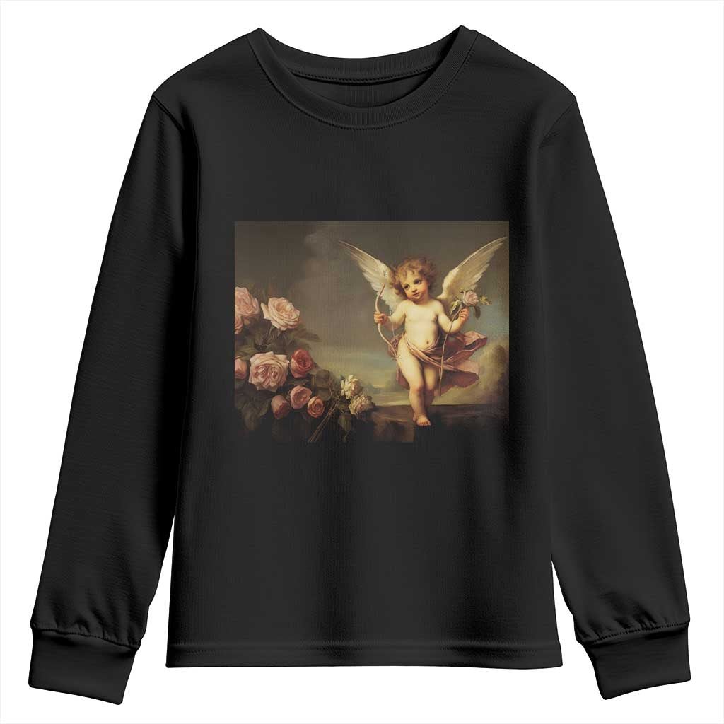 Valentine's Day Youth Sweatshirt Cupid Cherubs Art Valentine Angel Rose Garden Aesthetic TS09 Black Print Your Wear