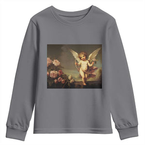 Valentine's Day Youth Sweatshirt Cupid Cherubs Art Valentine Angel Rose Garden Aesthetic TS09 Charcoal Print Your Wear