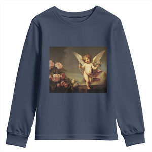 Valentine's Day Youth Sweatshirt Cupid Cherubs Art Valentine Angel Rose Garden Aesthetic TS09 Navy Print Your Wear