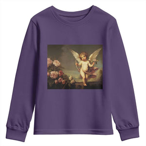 Valentine's Day Youth Sweatshirt Cupid Cherubs Art Valentine Angel Rose Garden Aesthetic TS09 Purple Print Your Wear