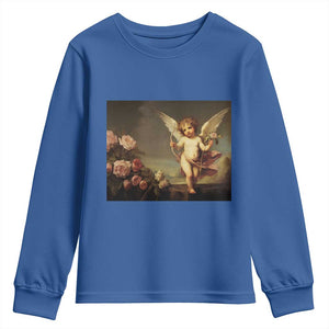 Valentine's Day Youth Sweatshirt Cupid Cherubs Art Valentine Angel Rose Garden Aesthetic TS09 Royal Blue Print Your Wear