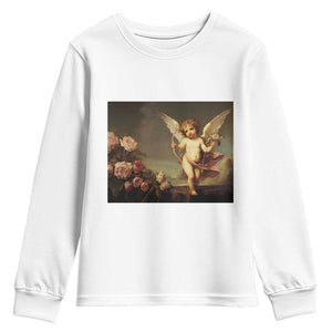 Valentine's Day Youth Sweatshirt Cupid Cherubs Art Valentine Angel Rose Garden Aesthetic TS09 White Print Your Wear