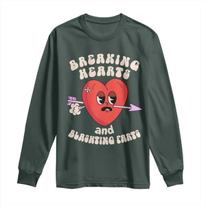 Valentine's Day Long Sleeve Shirt Breaking Hearts And Blasting Farts TS09 Dark Forest Green Print Your Wear