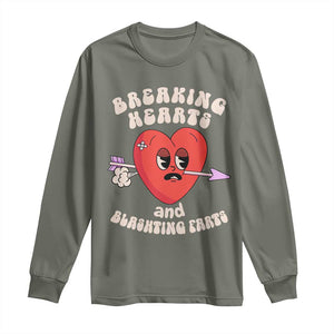 Valentine's Day Long Sleeve Shirt Breaking Hearts And Blasting Farts TS09 Military Green Print Your Wear