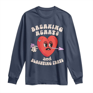 Valentine's Day Long Sleeve Shirt Breaking Hearts And Blasting Farts TS09 Navy Print Your Wear