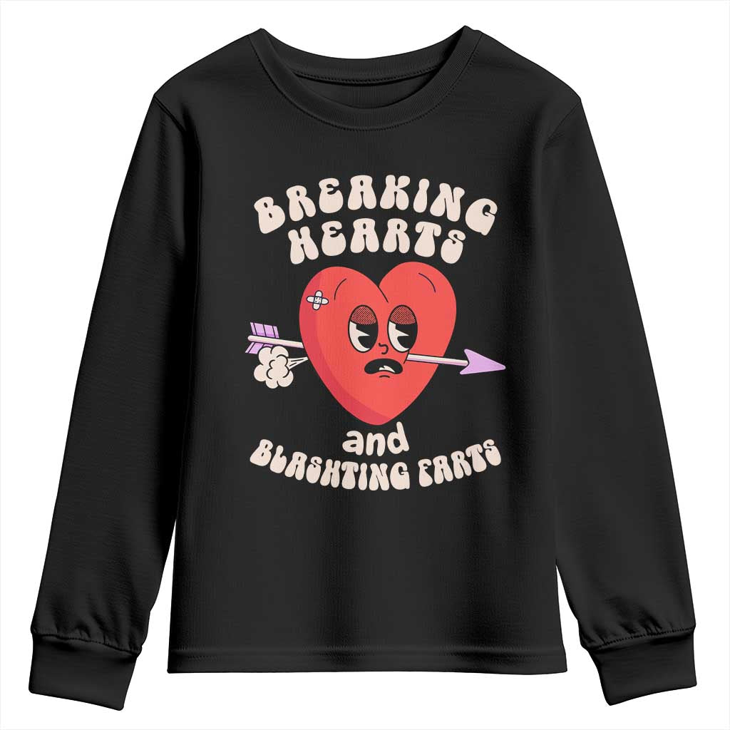 Valentine's Day Youth Sweatshirt Breaking Hearts And Blasting Farts TS09 Black Print Your Wear