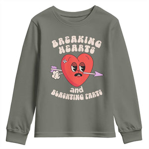 Valentine's Day Youth Sweatshirt Breaking Hearts And Blasting Farts TS09 Military Green Print Your Wear