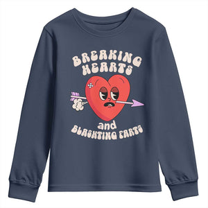 Valentine's Day Youth Sweatshirt Breaking Hearts And Blasting Farts TS09 Navy Print Your Wear