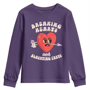 Valentine's Day Youth Sweatshirt Breaking Hearts And Blasting Farts TS09 Purple Print Your Wear