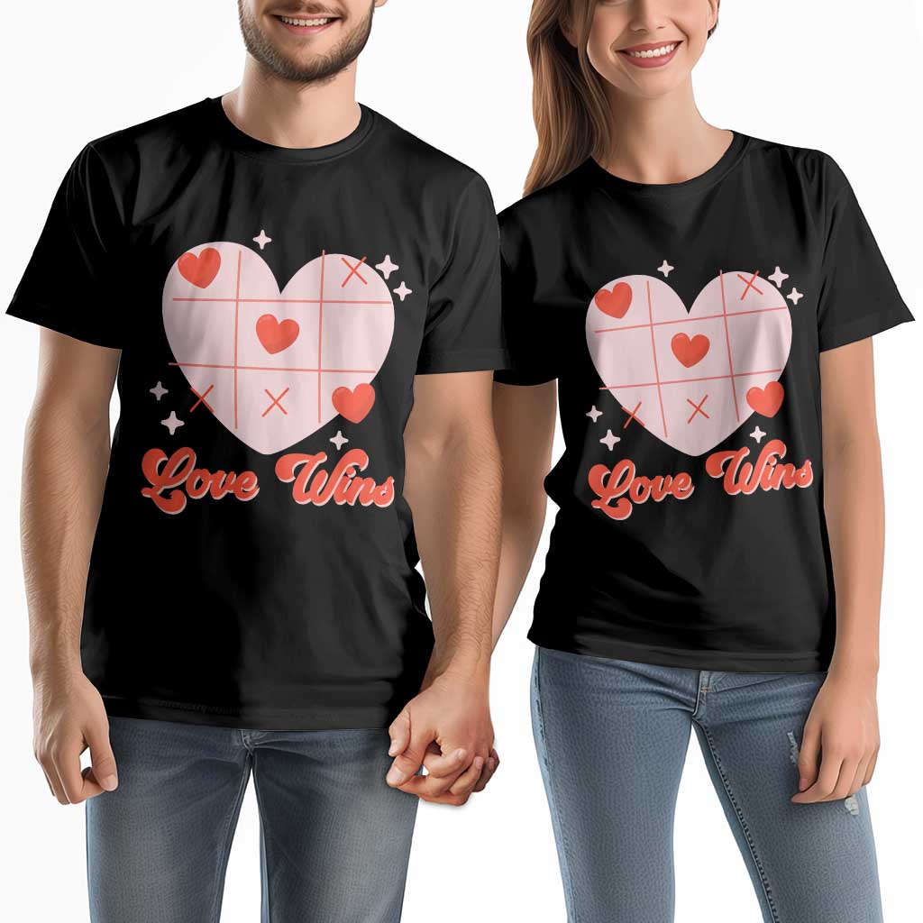 Valentine's Day Couple Matching T Shirt Love Always Wins Funny Heart Tic Tac Toe TS09 Black Print Your Wear