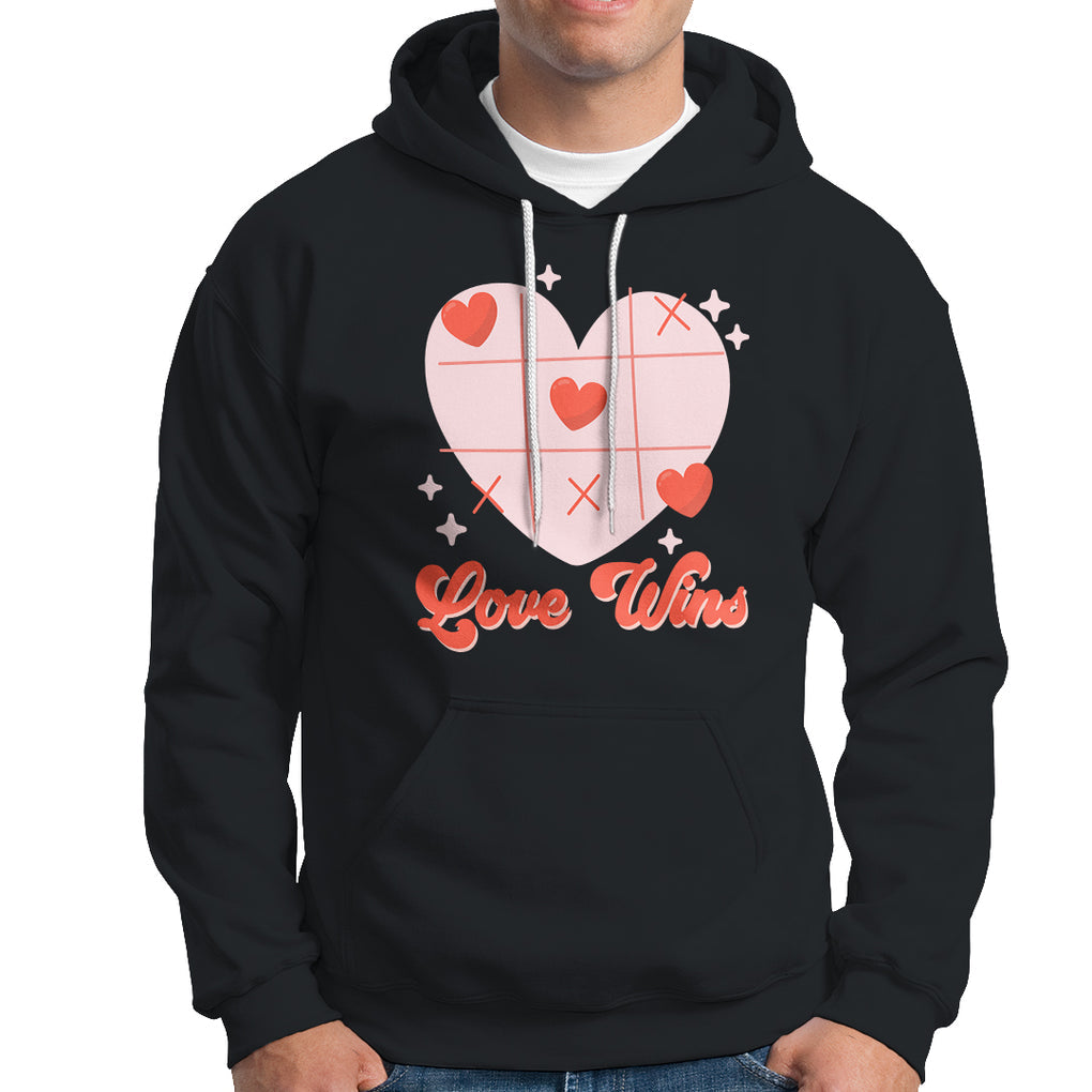 Valentine's Day Hoodie Love Always Wins Funny Heart Tic Tac Toe TS09 Black Printyourwear