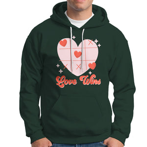 Valentine's Day Hoodie Love Always Wins Funny Heart Tic Tac Toe TS09 Dark Forest Green Printyourwear