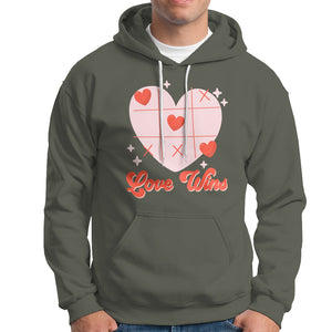 Valentine's Day Hoodie Love Always Wins Funny Heart Tic Tac Toe TS09 Military Green Printyourwear