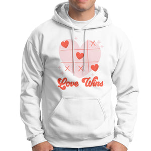 Valentine's Day Hoodie Love Always Wins Funny Heart Tic Tac Toe TS09 White Printyourwear