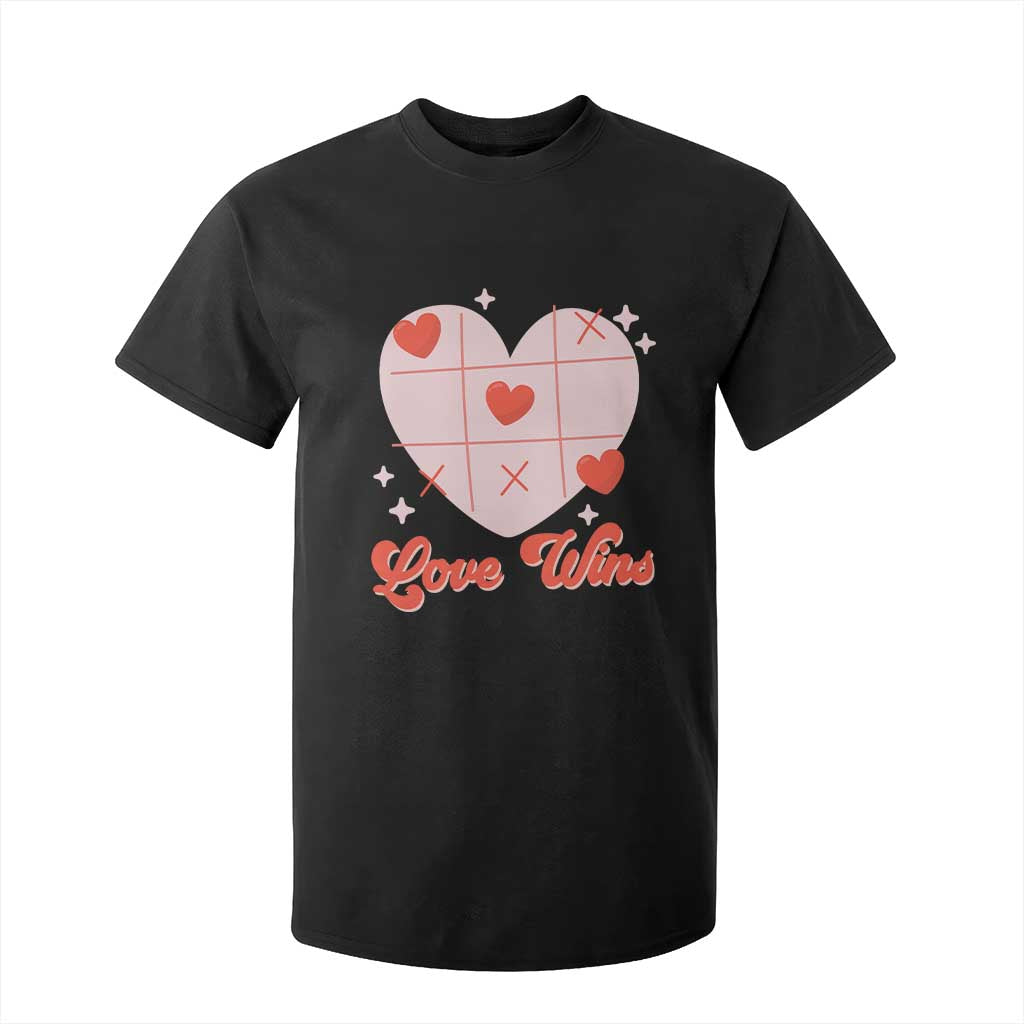 Valentine's Day T Shirt For Kid Love Always Wins Funny Heart Tic Tac Toe TS09 Black Print Your Wear