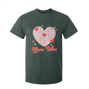 Valentine's Day T Shirt For Kid Love Always Wins Funny Heart Tic Tac Toe TS09 Dark Forest Green Print Your Wear