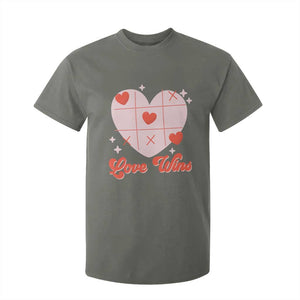 Valentine's Day T Shirt For Kid Love Always Wins Funny Heart Tic Tac Toe TS09 Military Green Print Your Wear