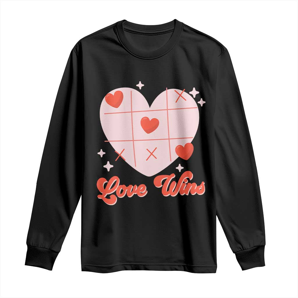 Valentine's Day Long Sleeve Shirt Love Always Wins Funny Heart Tic Tac Toe TS09 Black Print Your Wear