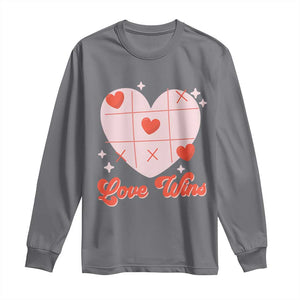 Valentine's Day Long Sleeve Shirt Love Always Wins Funny Heart Tic Tac Toe TS09 Charcoal Print Your Wear