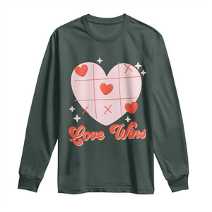 Valentine's Day Long Sleeve Shirt Love Always Wins Funny Heart Tic Tac Toe TS09 Dark Forest Green Print Your Wear