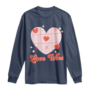 Valentine's Day Long Sleeve Shirt Love Always Wins Funny Heart Tic Tac Toe TS09 Navy Print Your Wear