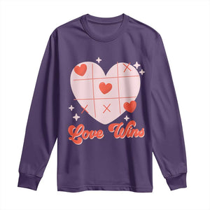 Valentine's Day Long Sleeve Shirt Love Always Wins Funny Heart Tic Tac Toe TS09 Purple Print Your Wear