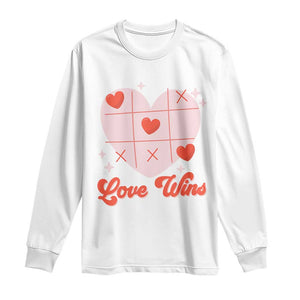 Valentine's Day Long Sleeve Shirt Love Always Wins Funny Heart Tic Tac Toe TS09 White Print Your Wear