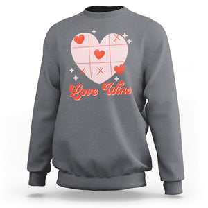 Valentine's Day Sweatshirt Love Always Wins Funny Heart Tic Tac Toe TS09 Charcoal Printyourwear