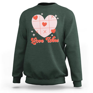 Valentine's Day Sweatshirt Love Always Wins Funny Heart Tic Tac Toe TS09 Dark Forest Green Printyourwear